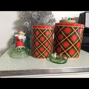 Vintage plaid tartan tins canisters set